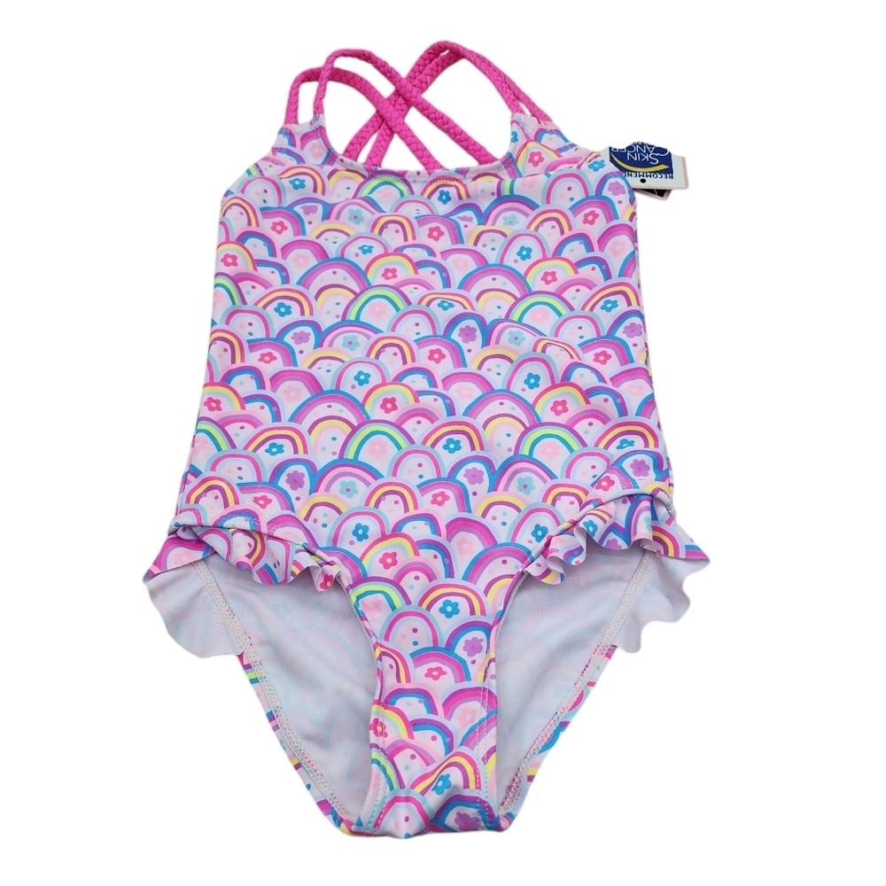 Andy & Evan Toddler Girls Rainbow Ruffle One Piece Bathing Suit - 3T